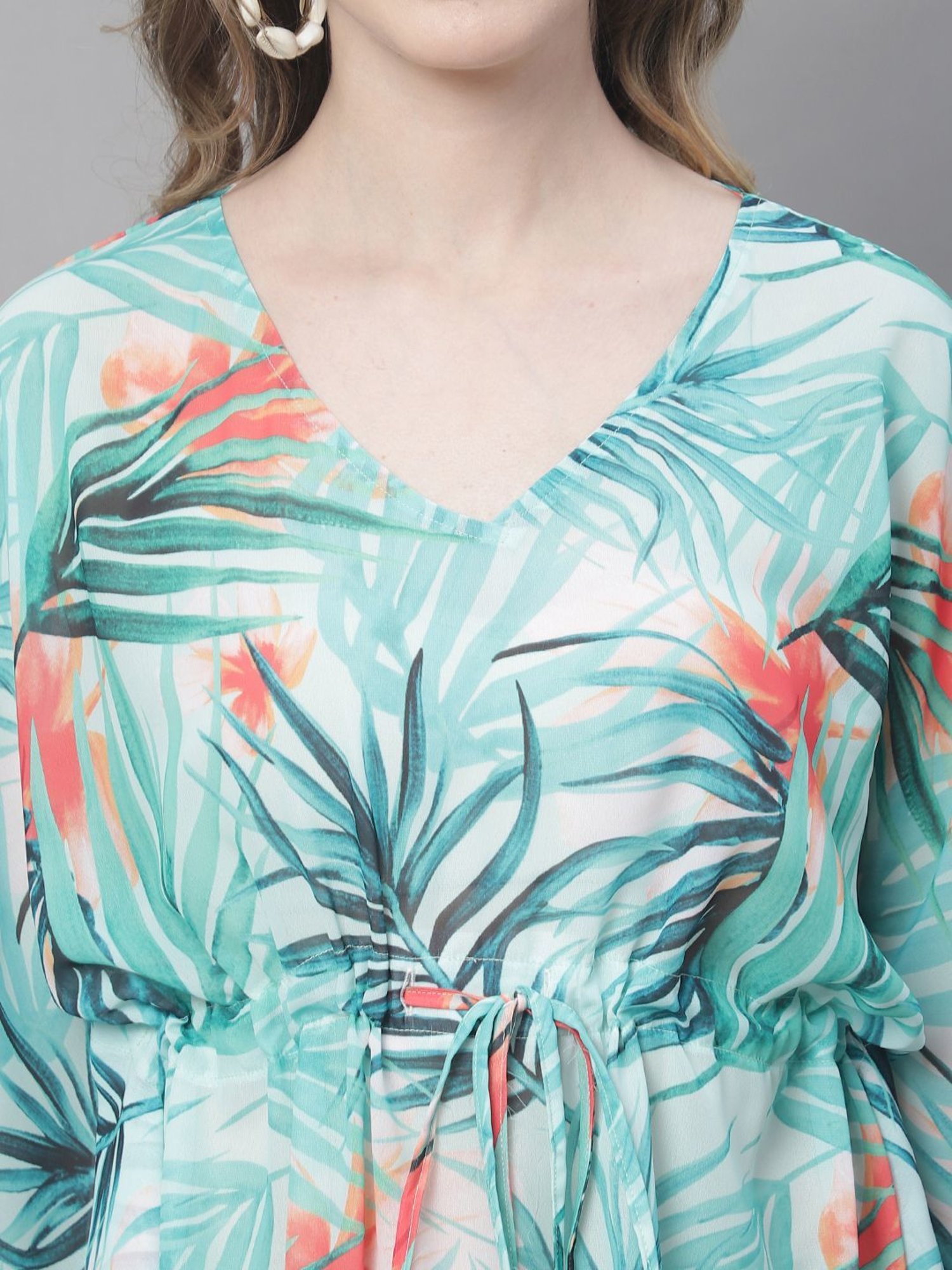 Claura Green Printed Beachwear Kaftan