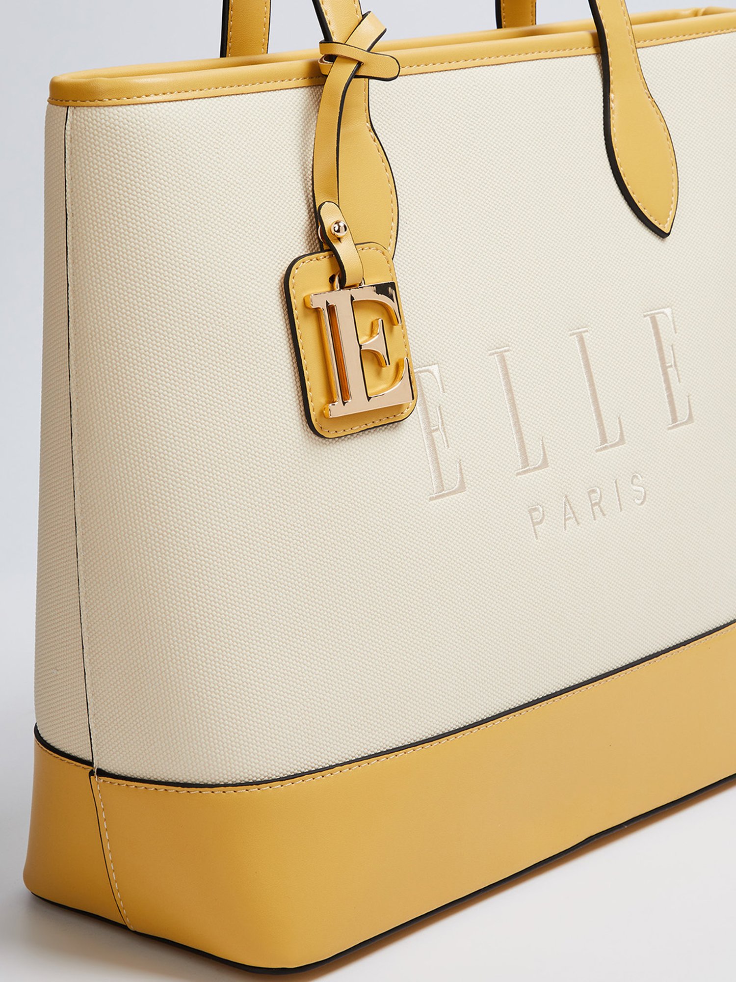 Elle White & Beige Logo Tote Handbag