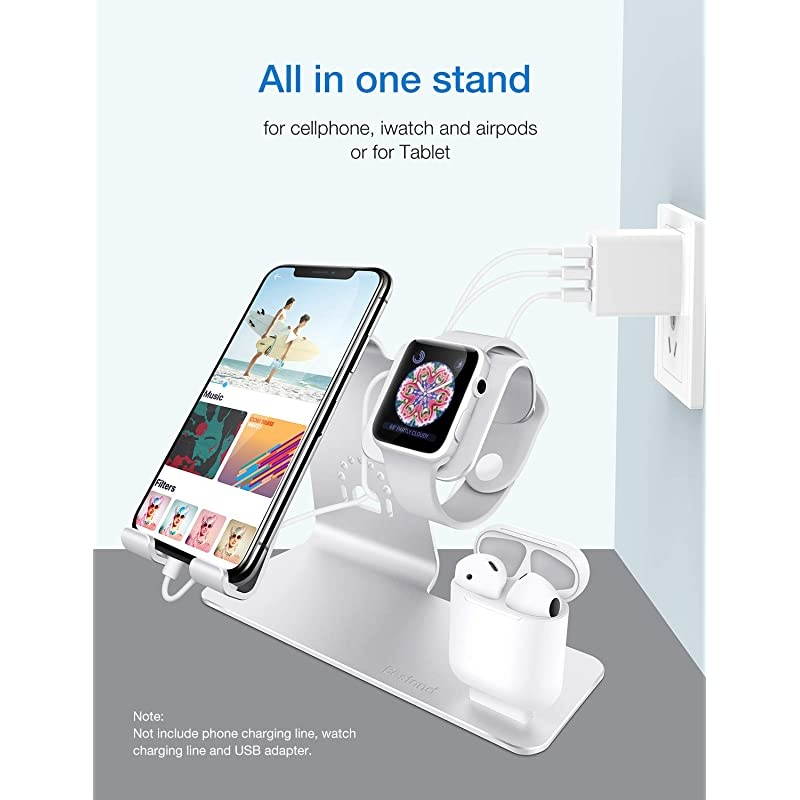 3 in 1 Apple iWatch Stand Airpods Charger Dock Phone Desktop Tablet Holder for Airpods Apple Watch iPhone X8 Plus8 7 Plus iPad SilverPatenting Airpods Charging Case NOT Included