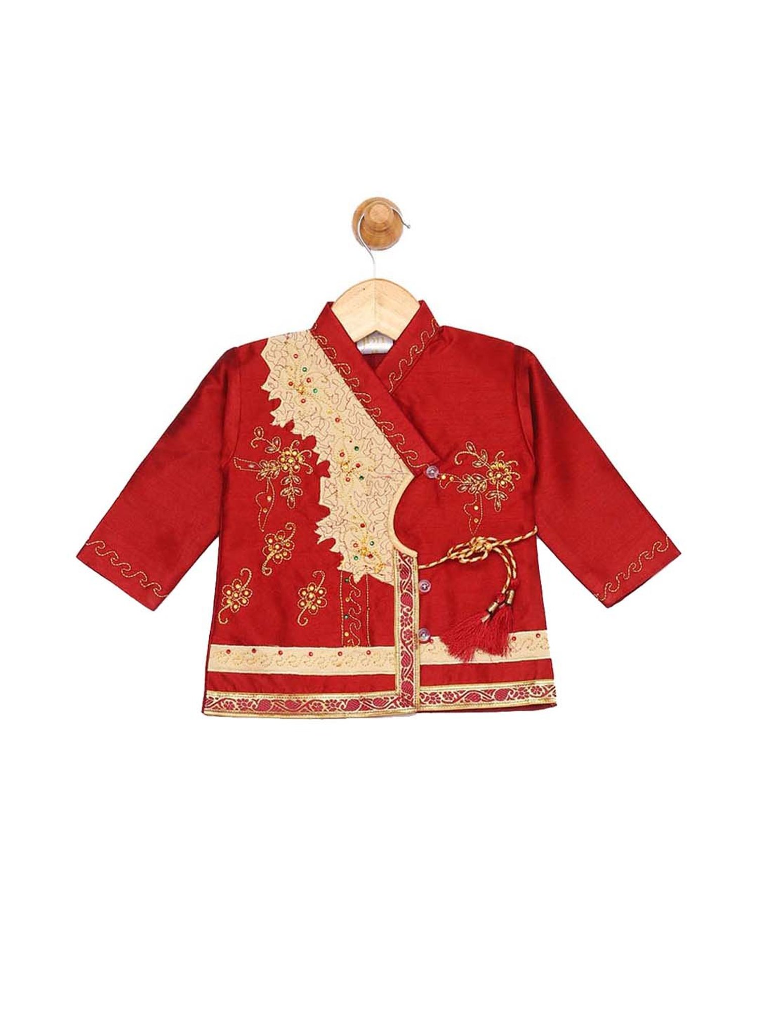 VASTRAMAY Kids Maroon Embroidered Kurta Set