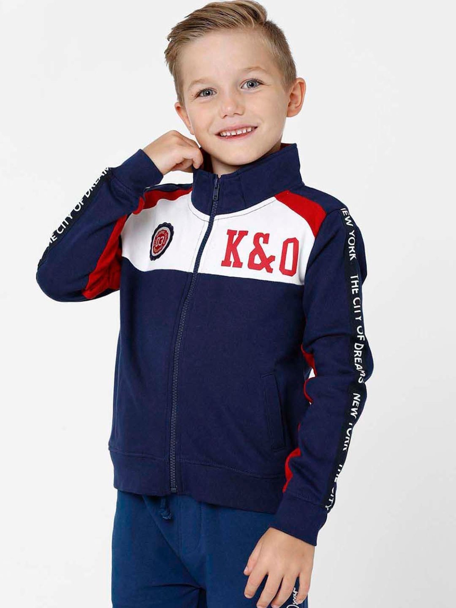 Kate & Oscar Kids Navy & White Cotton Printed Full Sleeves Sweatshirt