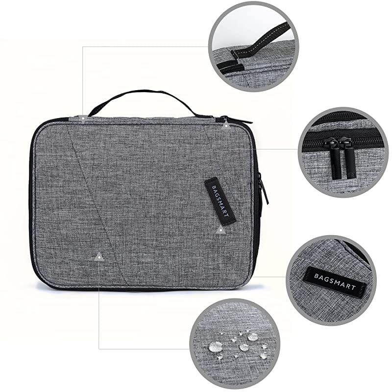 Electronic Organizer  Travel Cable Organizer Bag Double Layer for 105 Inch Tablet Hard Drives Cables Phone USB SD Card GreyLarge