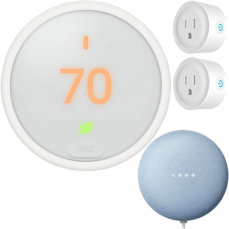 Nest T3017US Learning Thermostat 3rd Gen with Google Mini Home Smart Speaker, Chalk