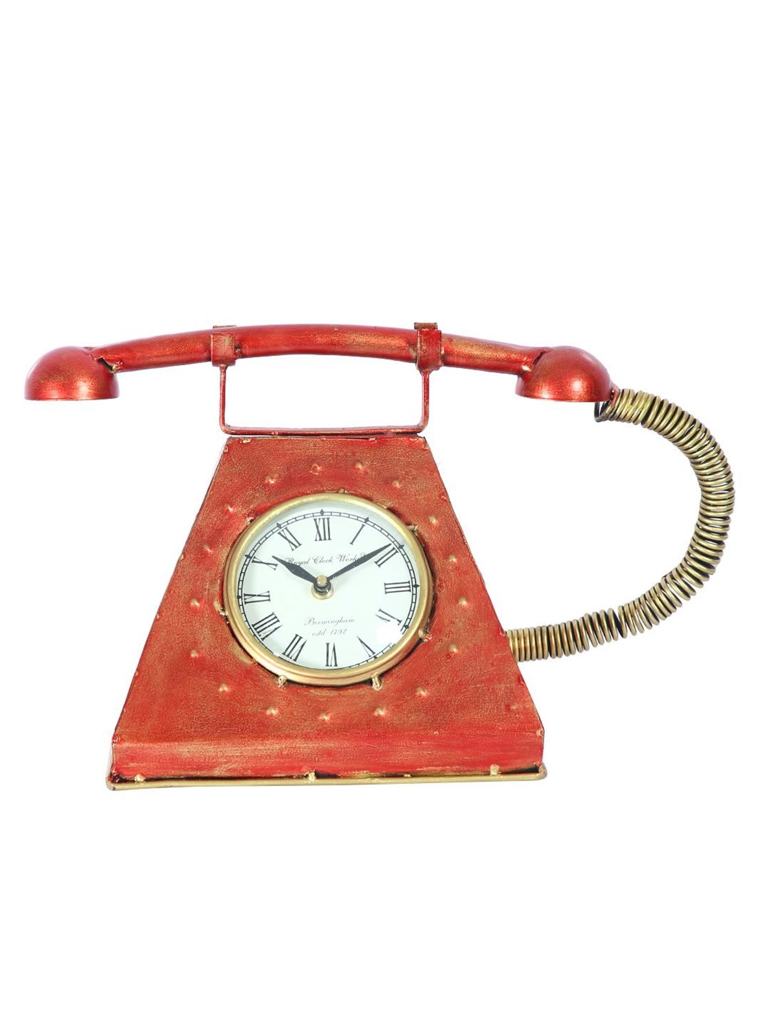Aapno Rajasthan Red Metal Mini Telephone Show Piece cum Table Clock