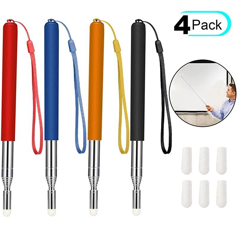 Pieces Retractable Teacher Pointer Telescopic Teaching Pointer Presenter Whiteboard Pointer and Lanyards with 6 Pieces Extra Felt Nibs for Teachers Presenter, Extends Design (39 Inches)