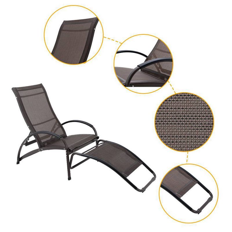 Outdoor Aluminum Adjustable Chaise Lounge Rocking Chair - Brown - Crestlive Products