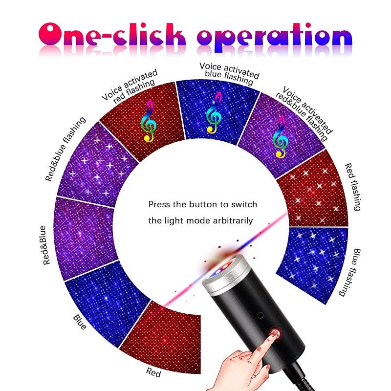 Star Light3 Colors Sound Activated Strobe Light with PortAtmosphere Decorations for Car InteriorCeiling Bedroom Party and More 2 PCS