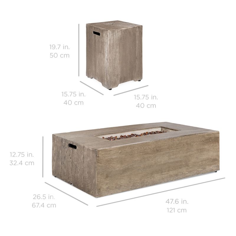 Best Choice Products 48x27in 50,000 BTU Patio Propane Fire Pit Table, Side Table Tank Storage w/ Wood Finish, Pit Cover