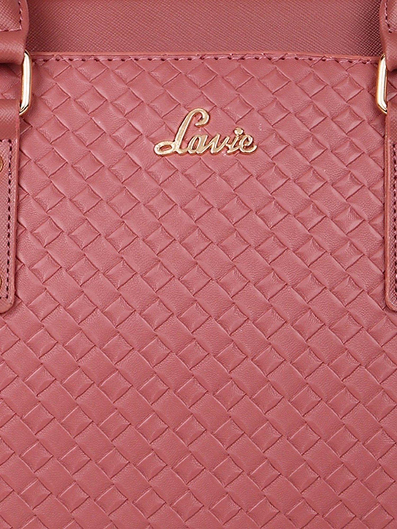Lavie Dark Pink Synthetic Textured Handbag