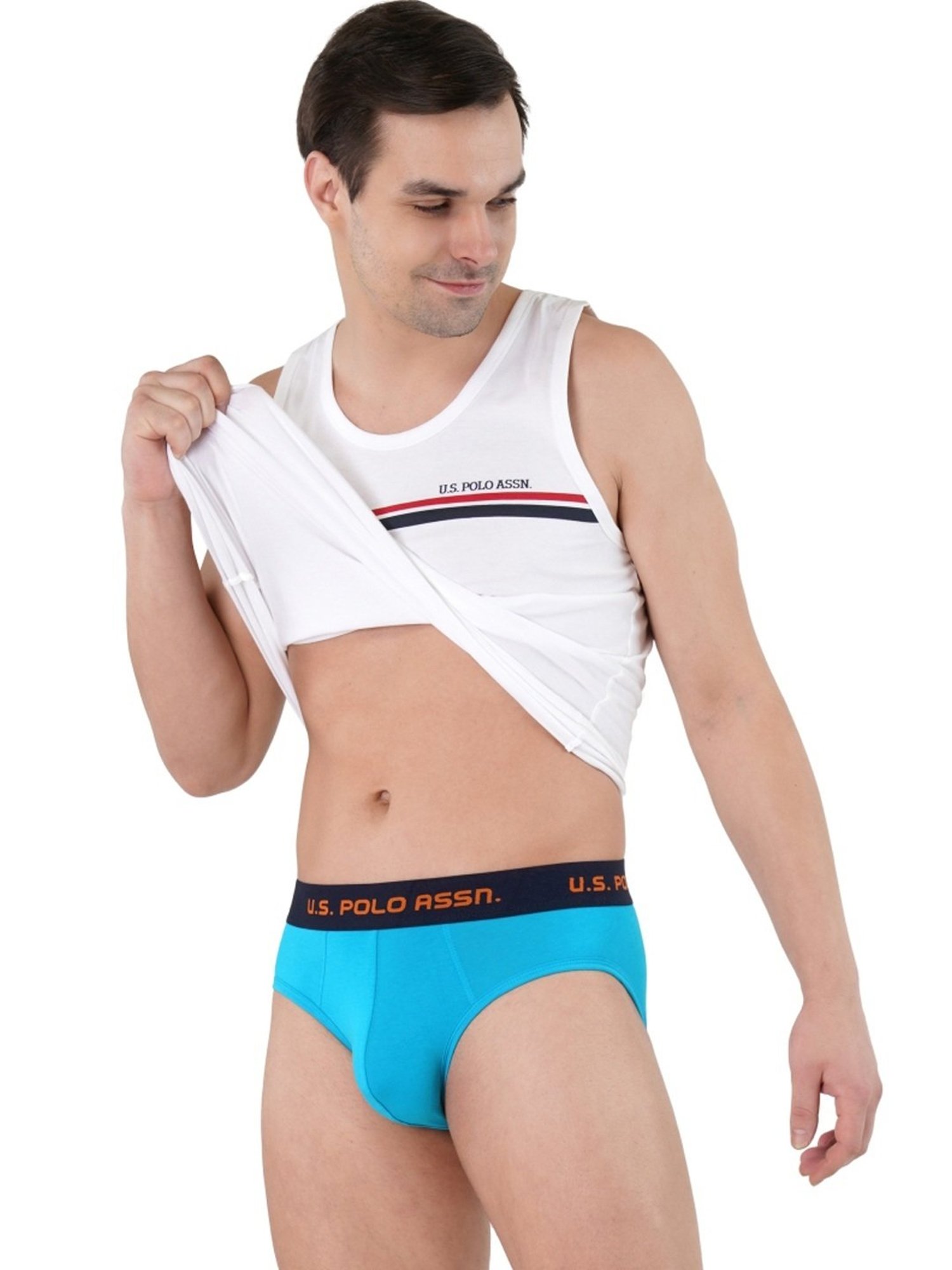 U.S. Polo Assn. Blue & Multi Cotton Regular Fit Printed Briefs - Pack Of 2