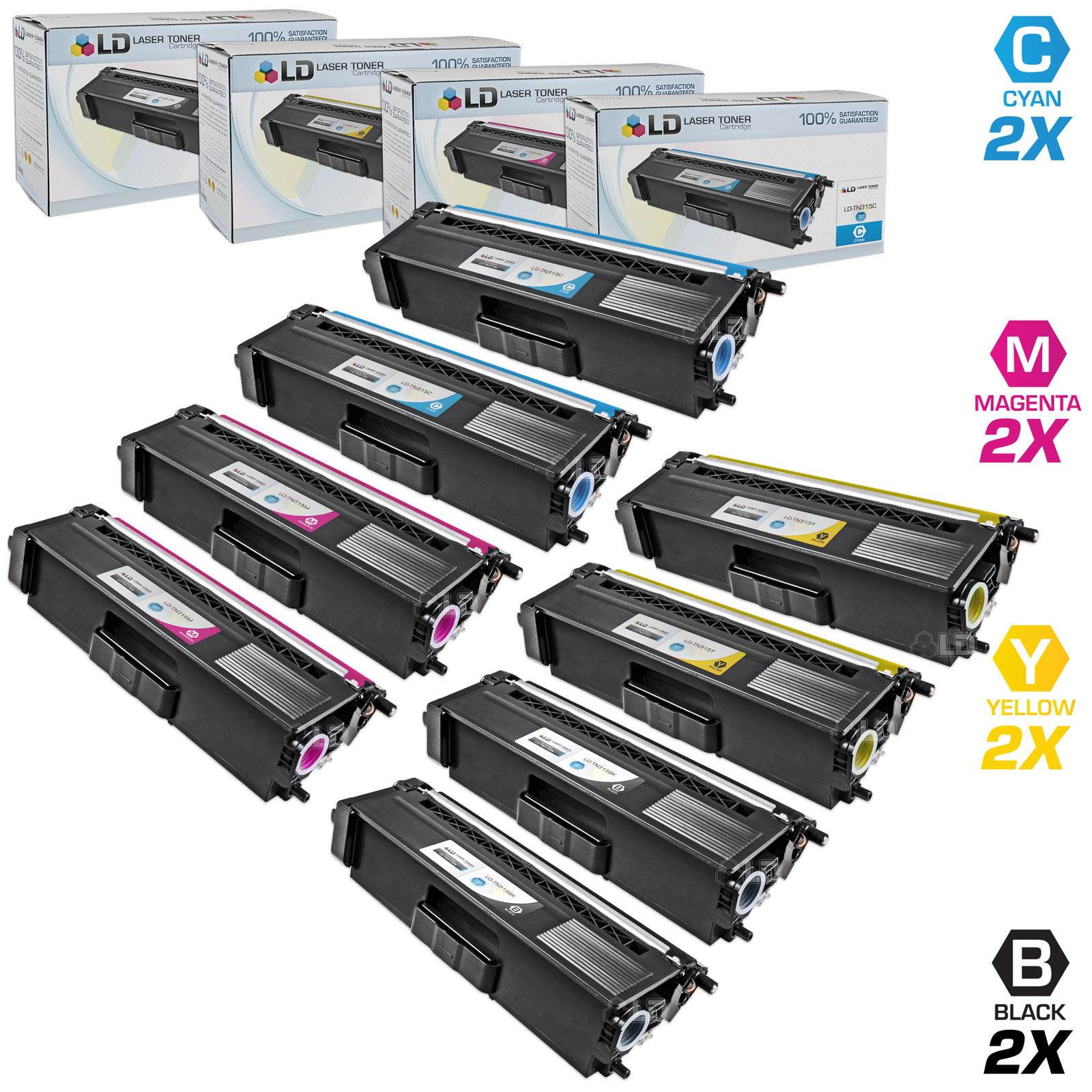 LD &copy; Compatible Brother TN315 (TN310) Set of 8 High Yield Cartridges: 2 Black, 2 Cyan, 2 Magenta and 2 Yellow for HL-4150cdn, HL-4570cdw, HL-4570cdwt, MFC-9460cdn, MFC-9560cdw and MFC-9970cdw