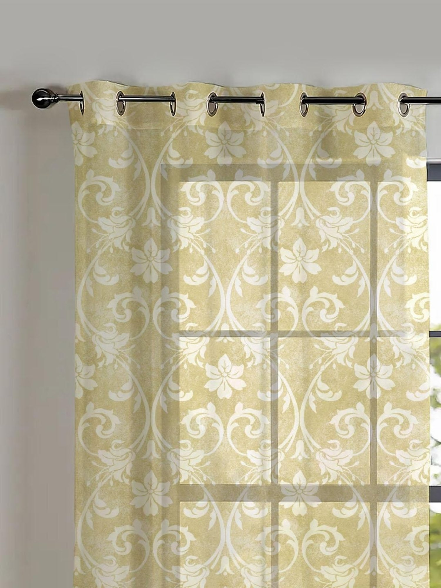 SPACES DRAPE STORY Elegent Digital Print Yellow Polyester 5 ft Window Curtains - Set of 2