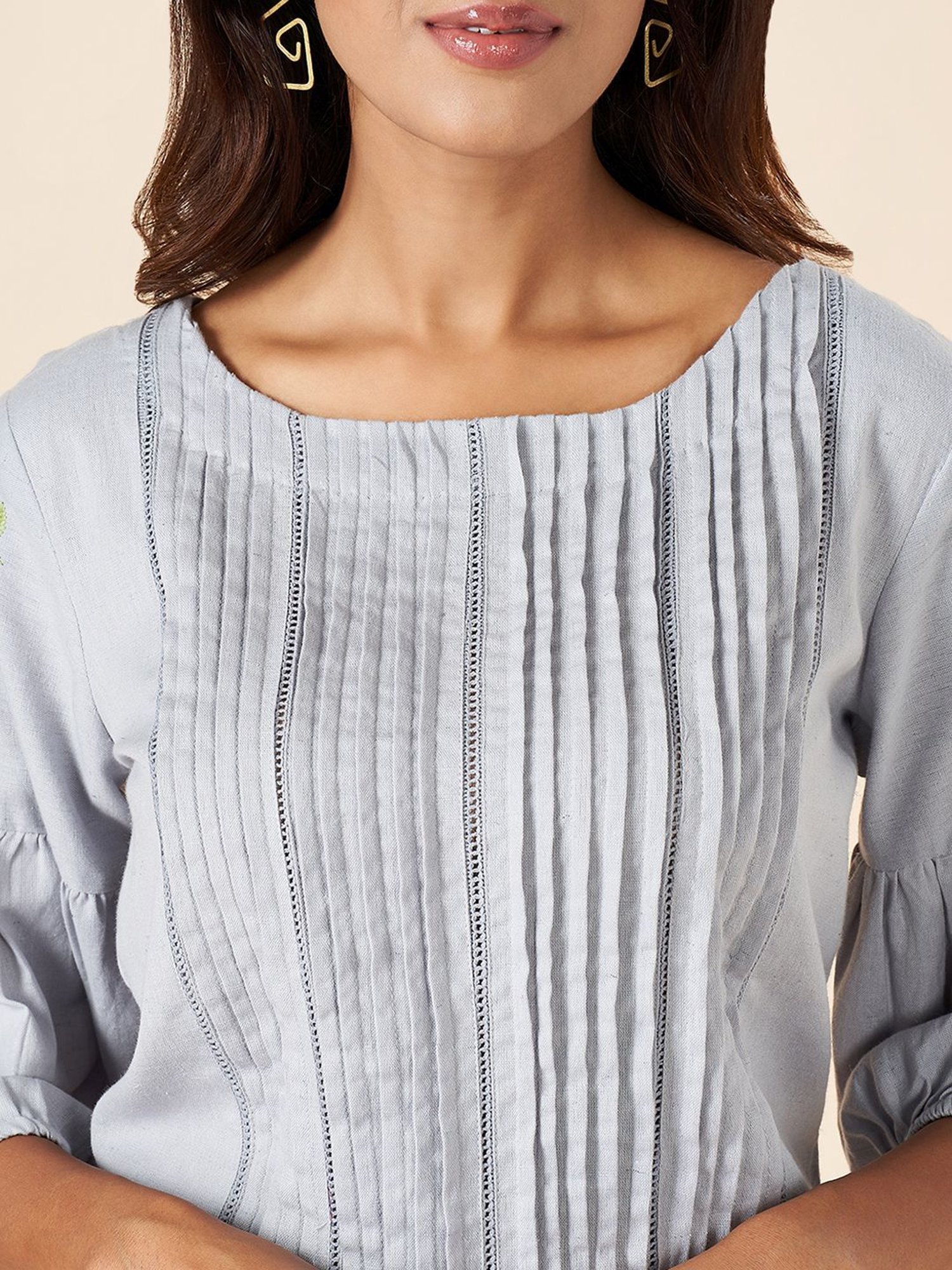 Akkriti by Pantaloons Grey Cotton Embroidered Top