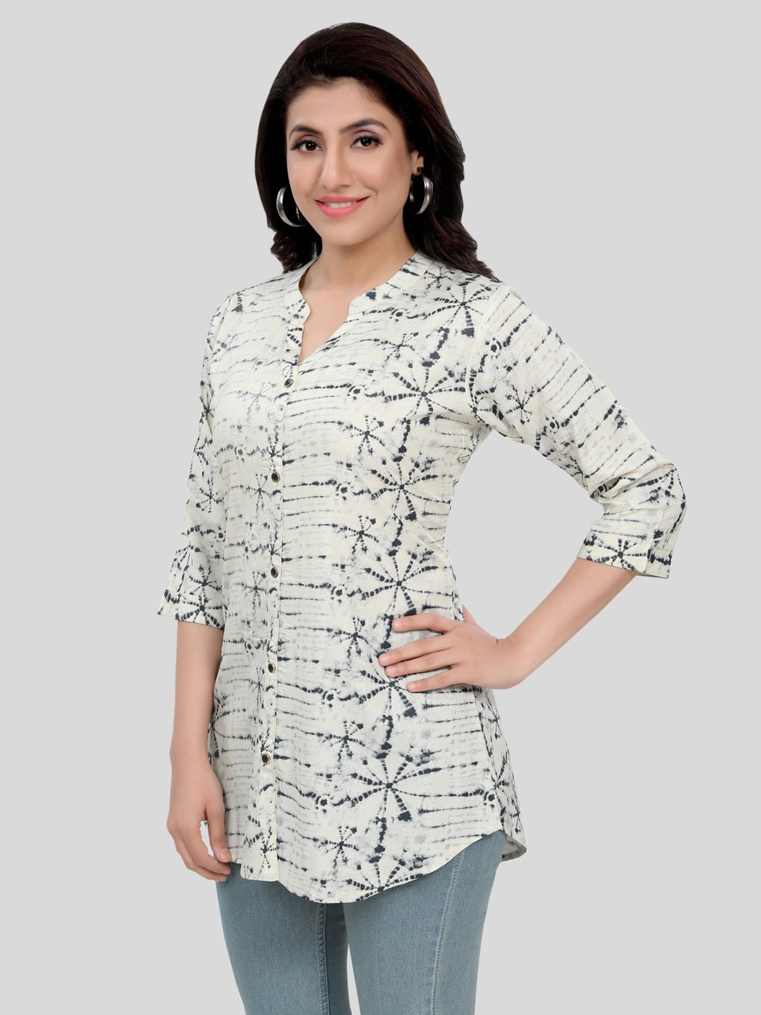 Saree Swarg Beige Printed A Line Short Kurti