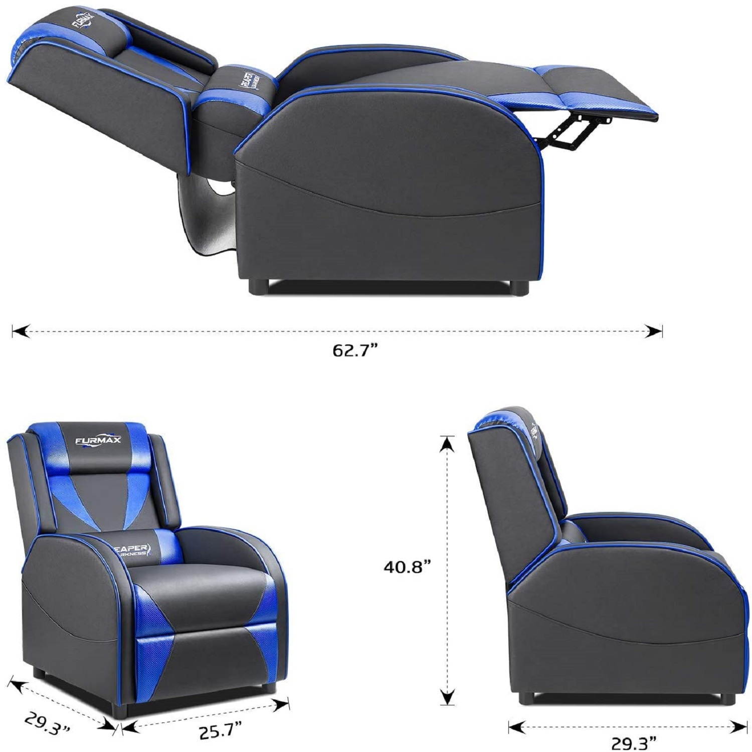Furmax Gaming Recliner Chair Racing Style Single Ergonomic Lounge Sofa PU Leather Reclining Home Theater Seat for Living Room (Blue)