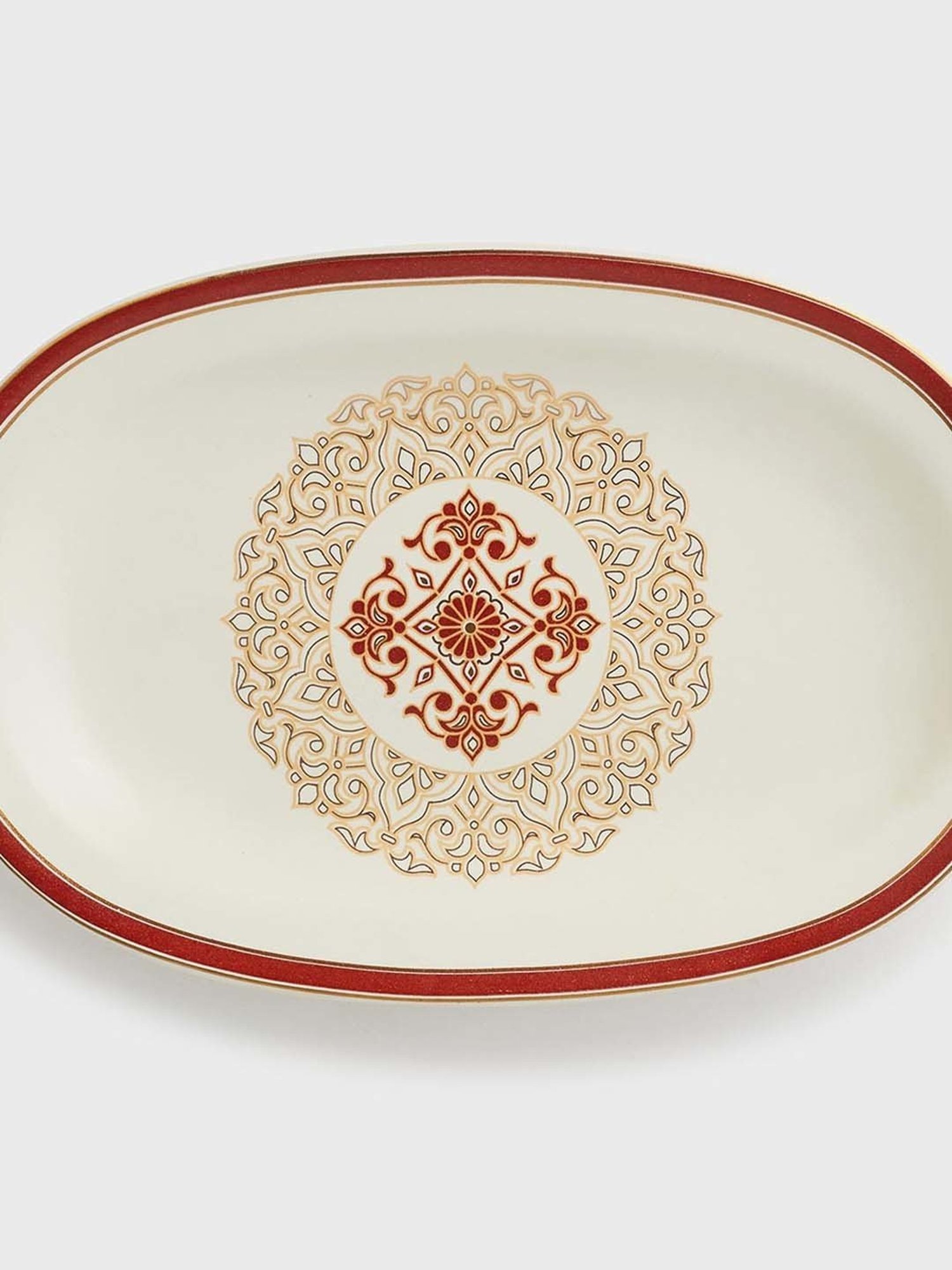 Fabindia Chitra Red Ceramic Small Oval Platter
