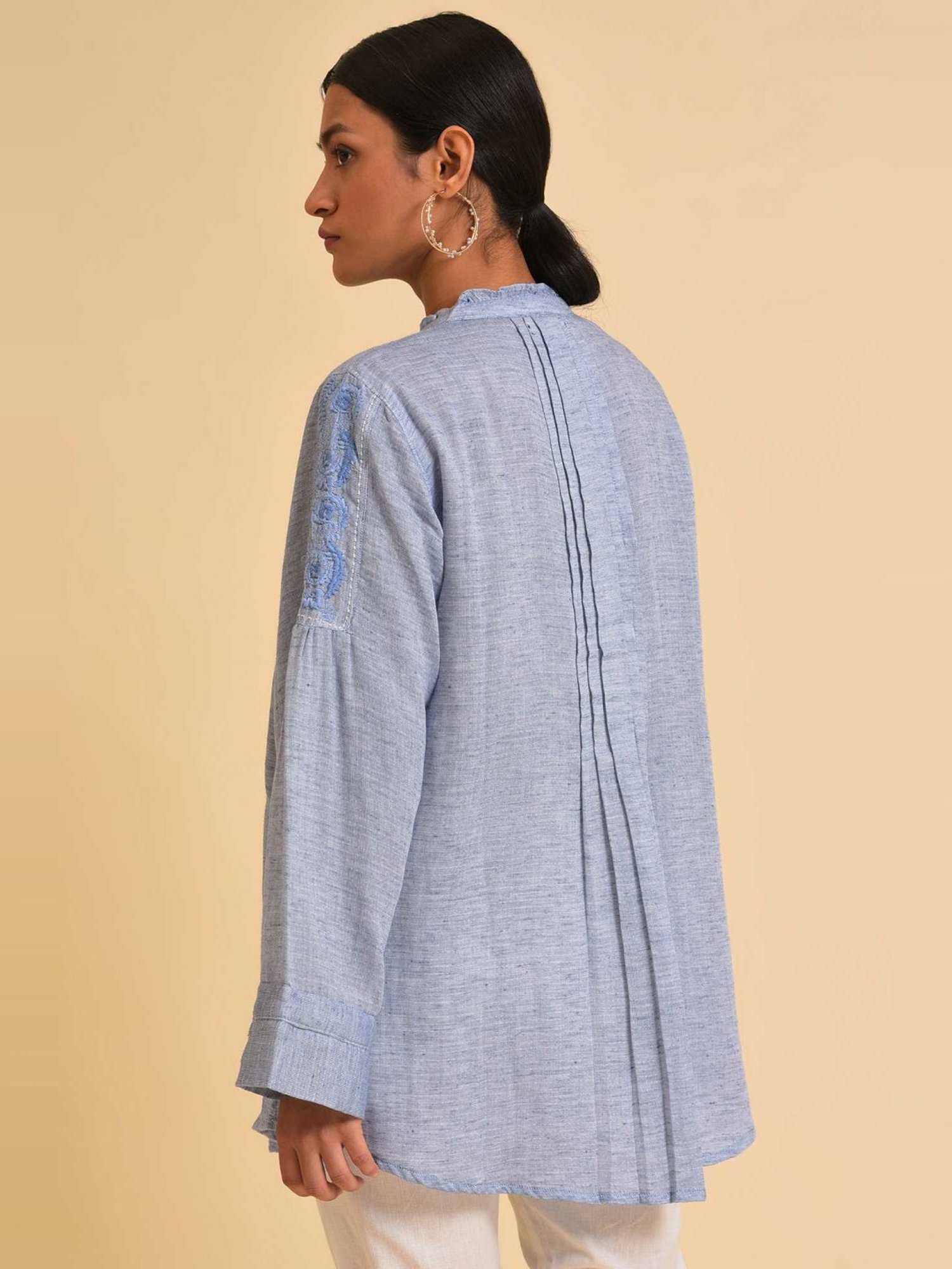 W Blue Cotton Embroidered Top