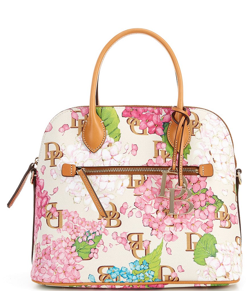 Dooney & Bourke Signature Hydrangea Monogram Collection Large Floral Domed Satchel Bag