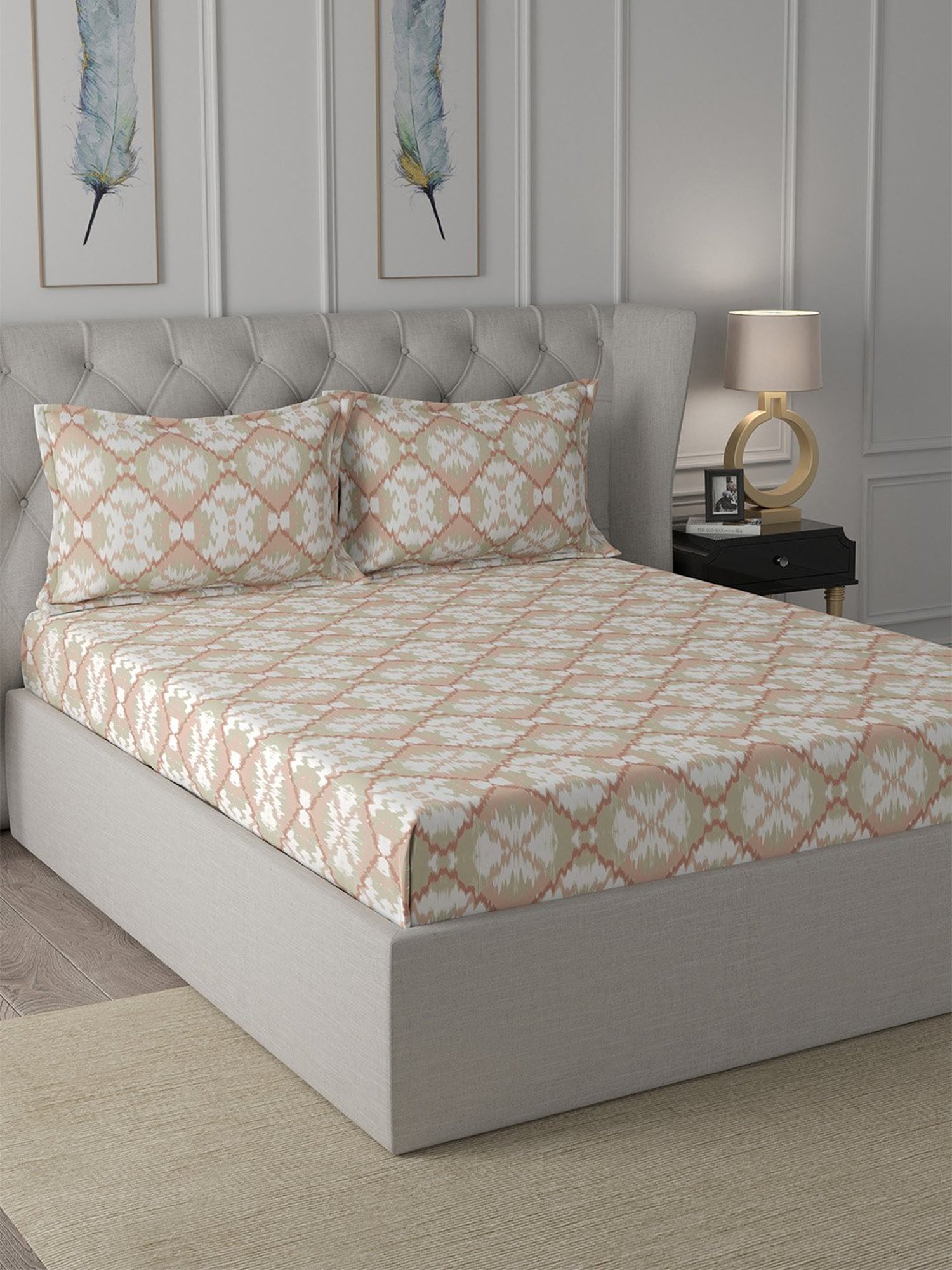 In-House by Maspar Red 200 TC Cotton Printed Bed Sheet with 2 Pillow Cover