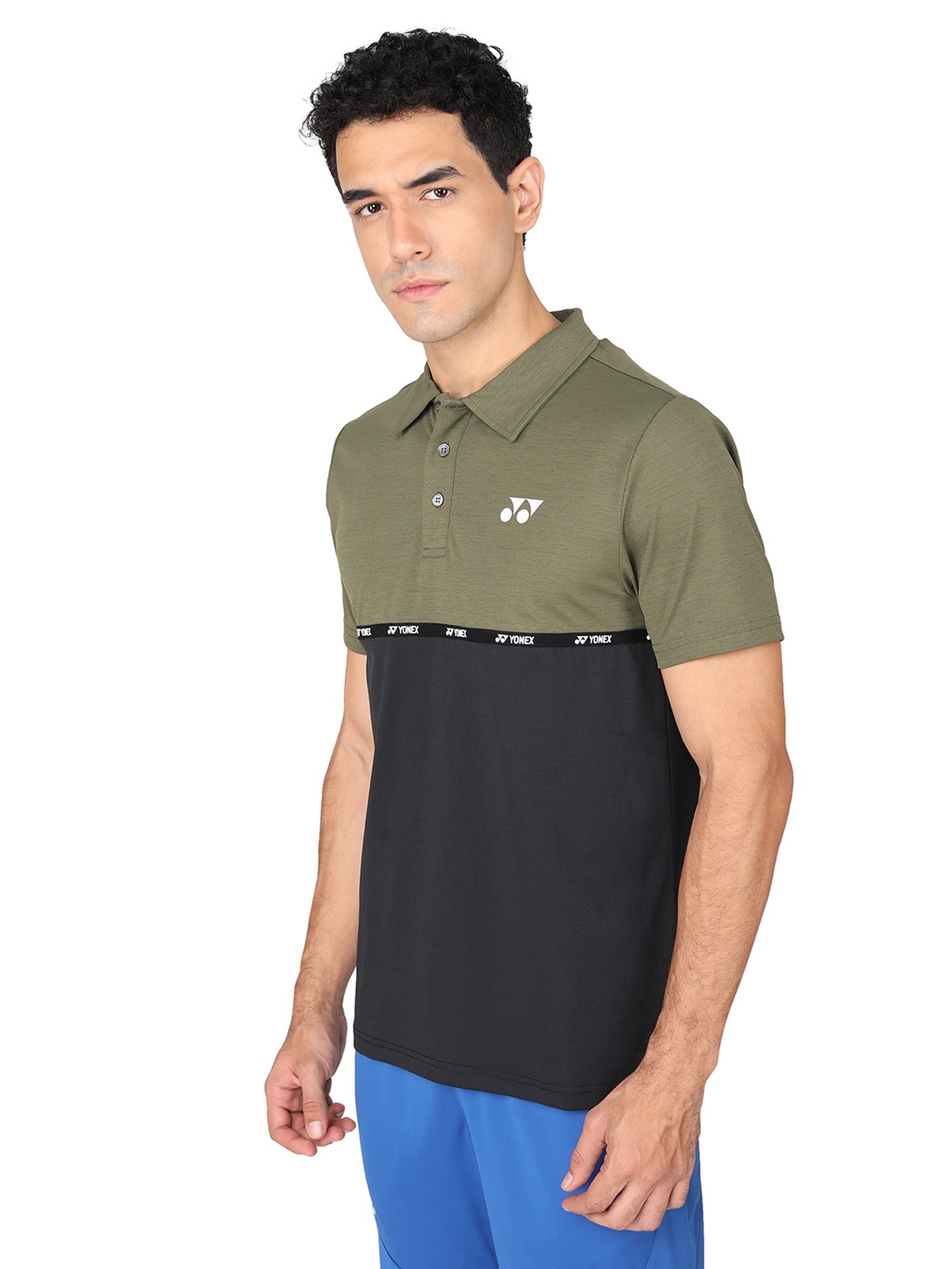 Yonex Olive & Black Regular Fit Badminton Polo T-Shirt