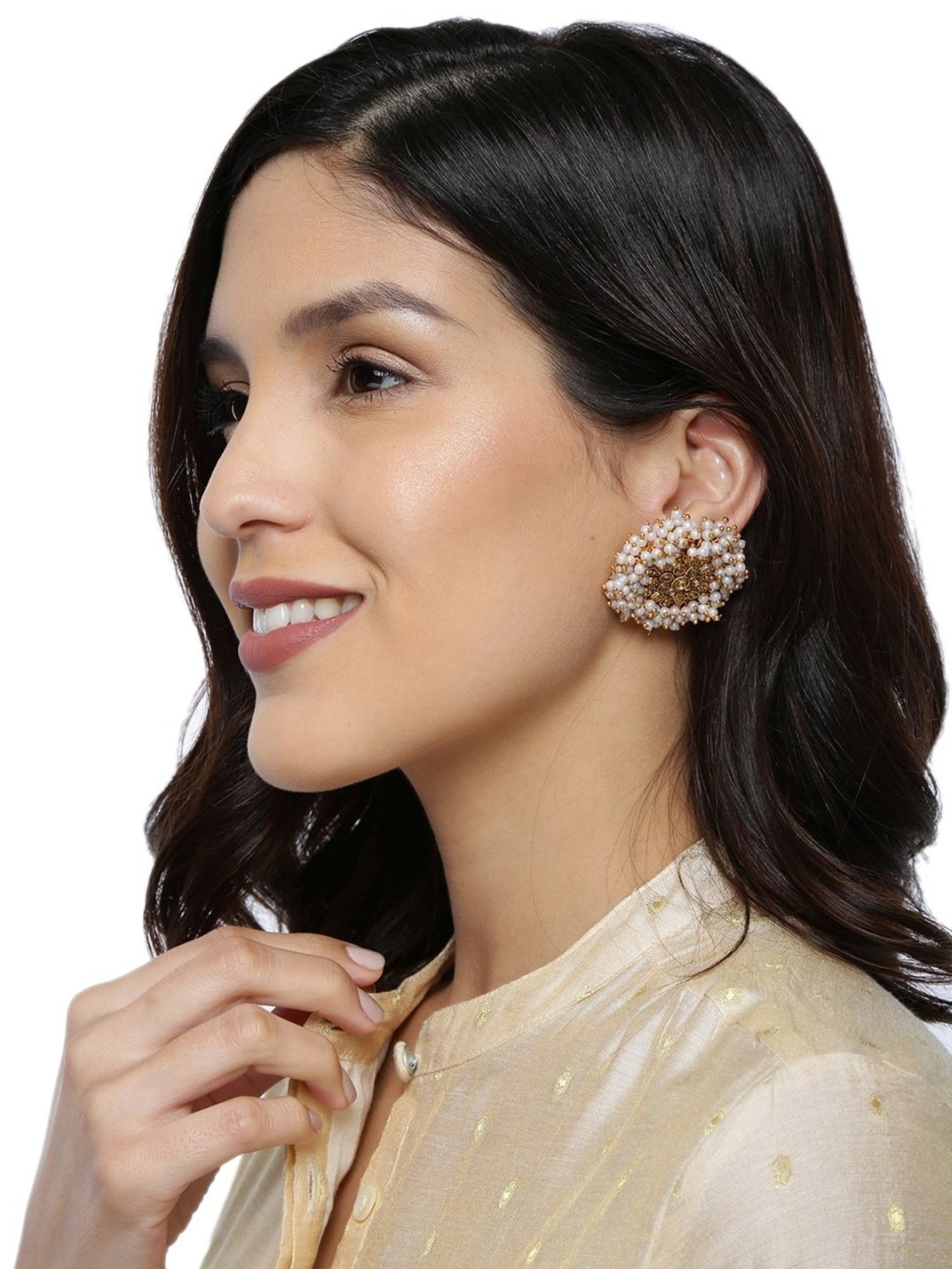 Zaveri Pearls Gold Tone Embellished With Pearls Stud Earrings - ZPFK8958