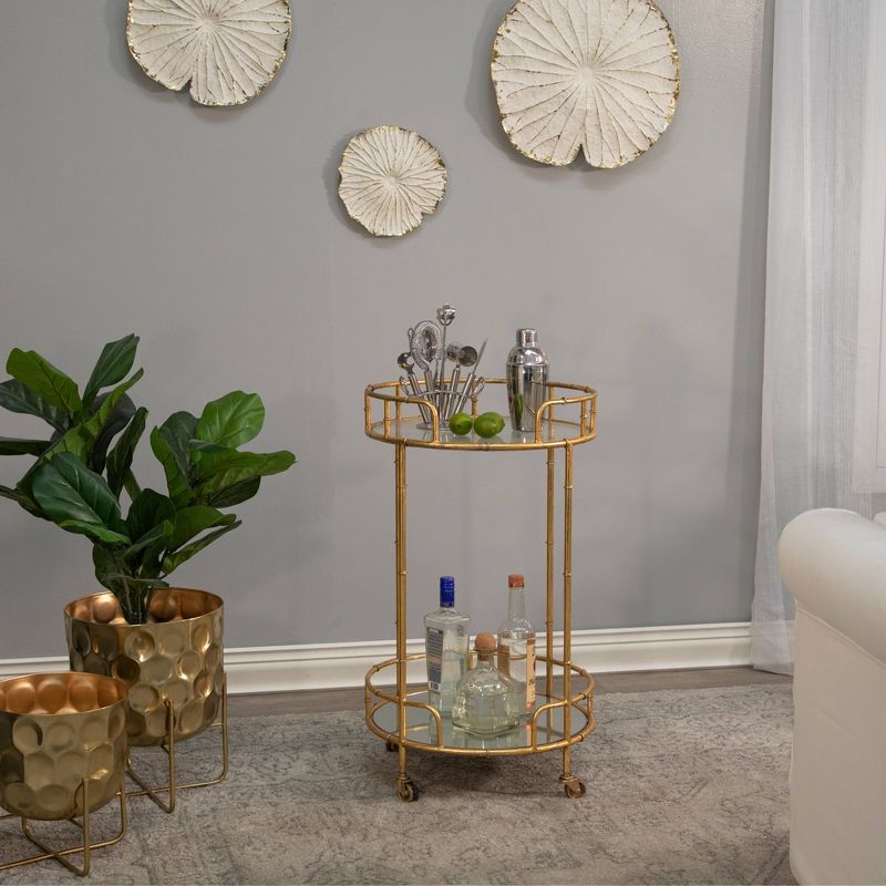 2 Tier Round Metal Bar Cart Mirror Top Gold - Sagebrook Home