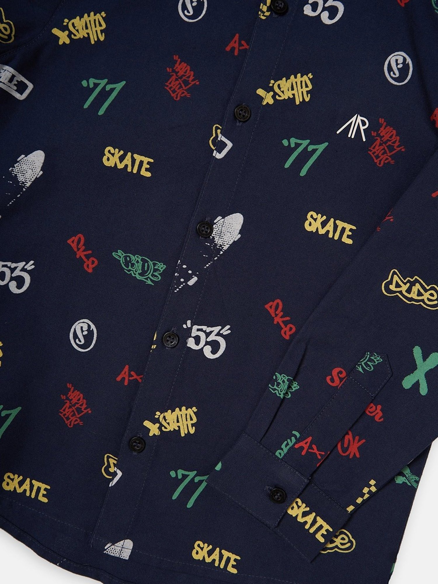 Angel & Rocket Kids Navy Cotton Printed Full Sleeves Shirt