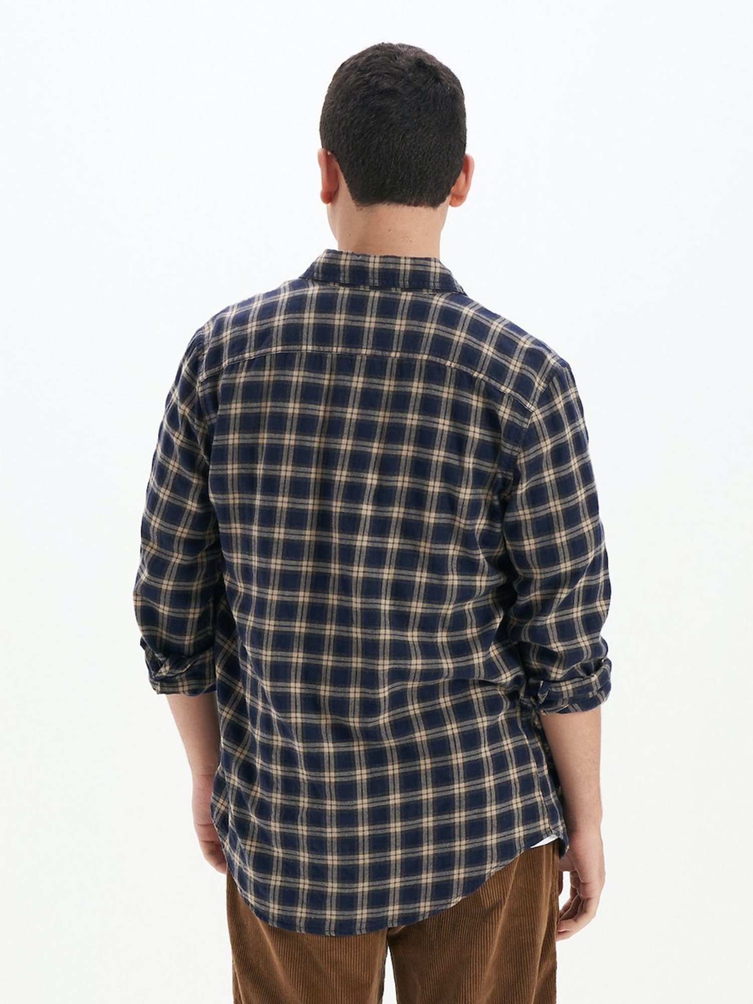 American Eagle Blue Cotton Slim Fit Checks Shirts