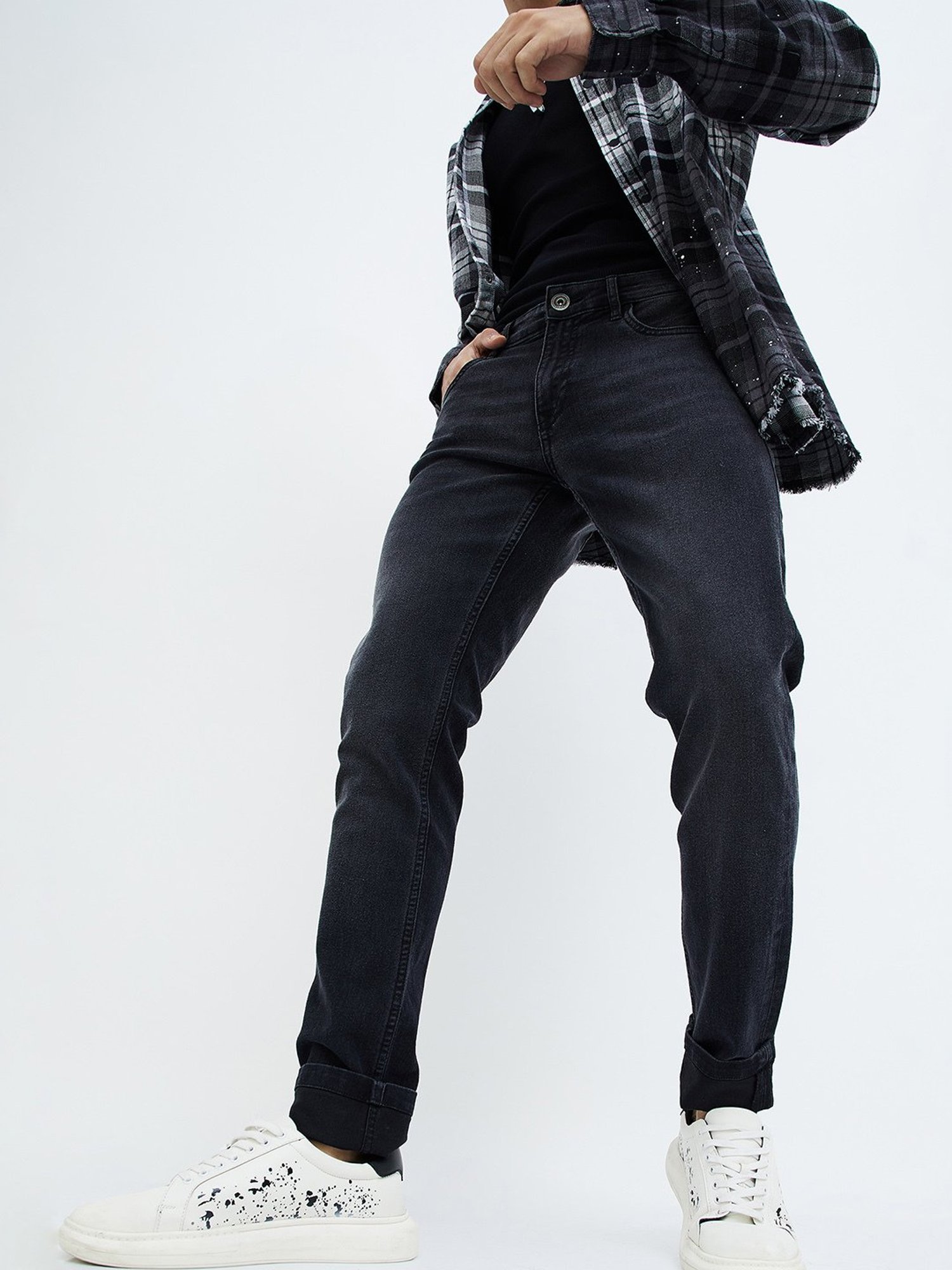 Forca by Lifestyle Black Skinny Fit Lightly Washed Jeans