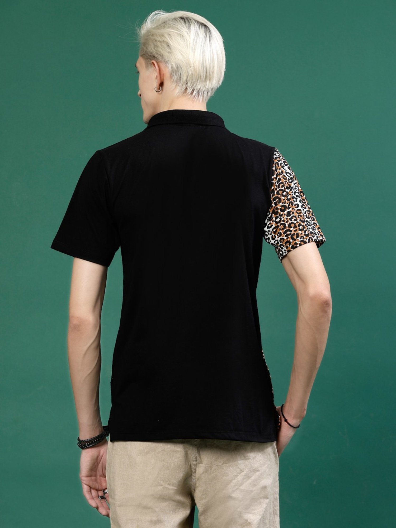 Rigo Black Cotton Slim Fit Printed Polo T-Shirt