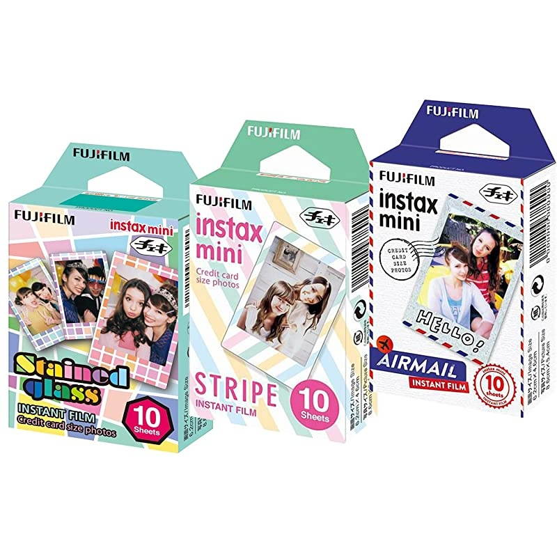 Instax Mini Stained Glass Stripe and Airmail Films Mini 850s Mini 90 Mini 25 Pack of 3