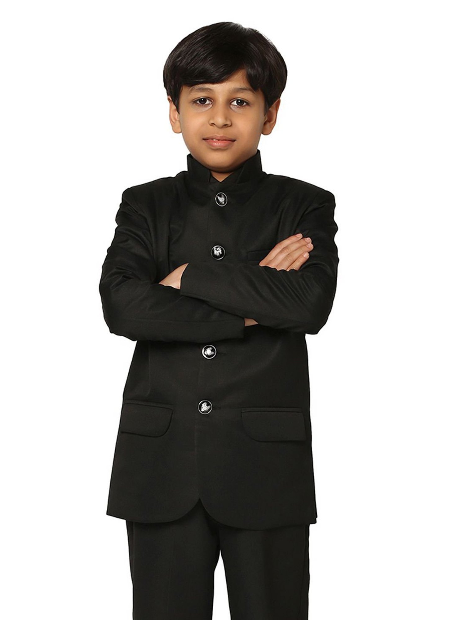 TAHVO Kids Black Slim Fit Full Sleeves Blazer