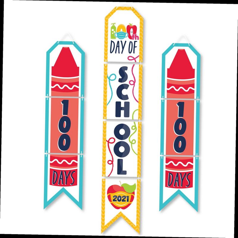 Big Dot of Happiness 100 Days 2021 - Hanging Vertical Paper Door Banners - 100th Day of School Party Wall Decoration Kit - Indoor Door Decor