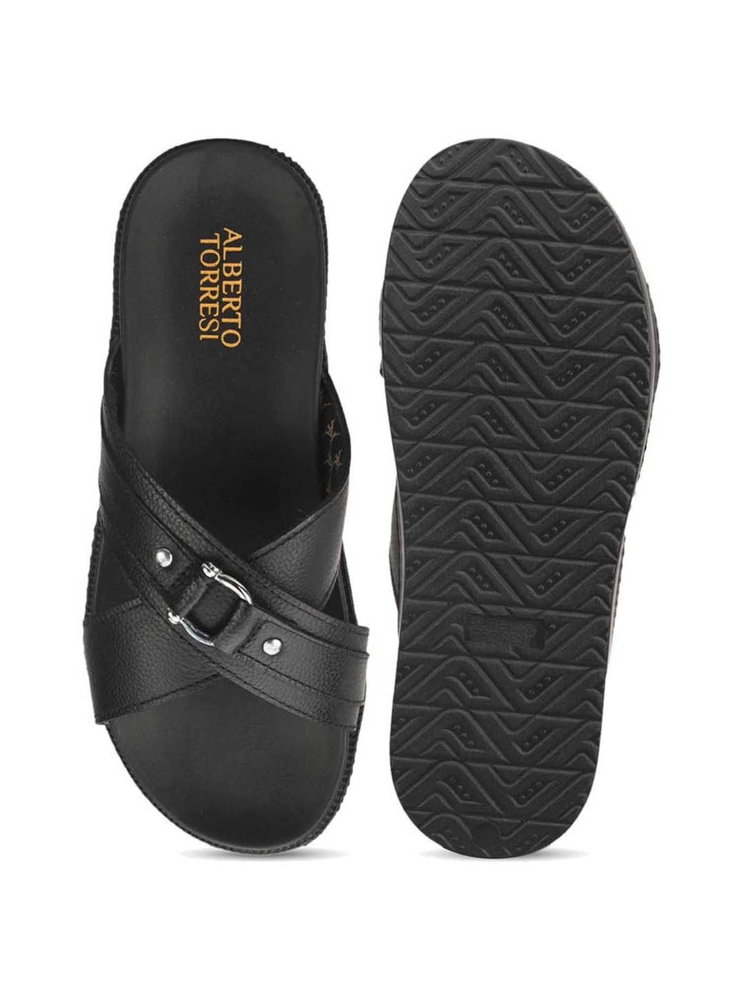 Alberto Torresi Men's Black Cross Strap Sandals