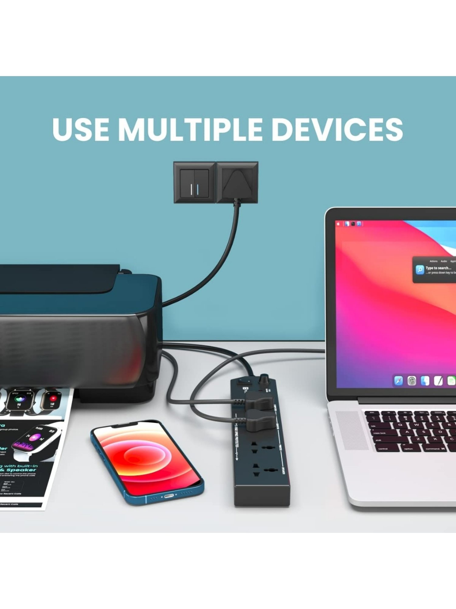 Portronics Power Plate 10 1500W Power Converter with 4 Power Sockets, 3M Cord Length (Black)