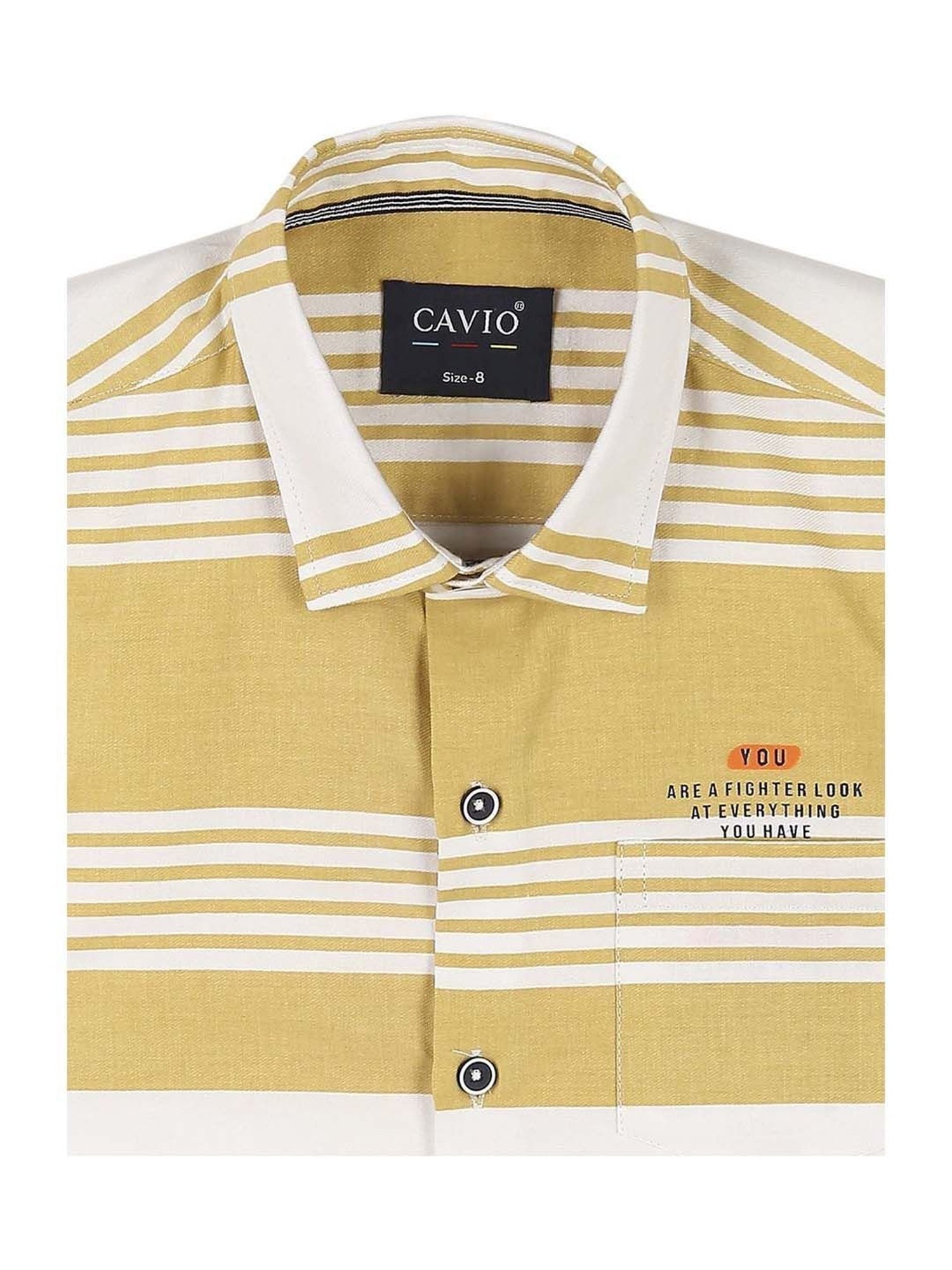 Cavio Kids Gold & White Cotton Striped Full Sleeves Shirt