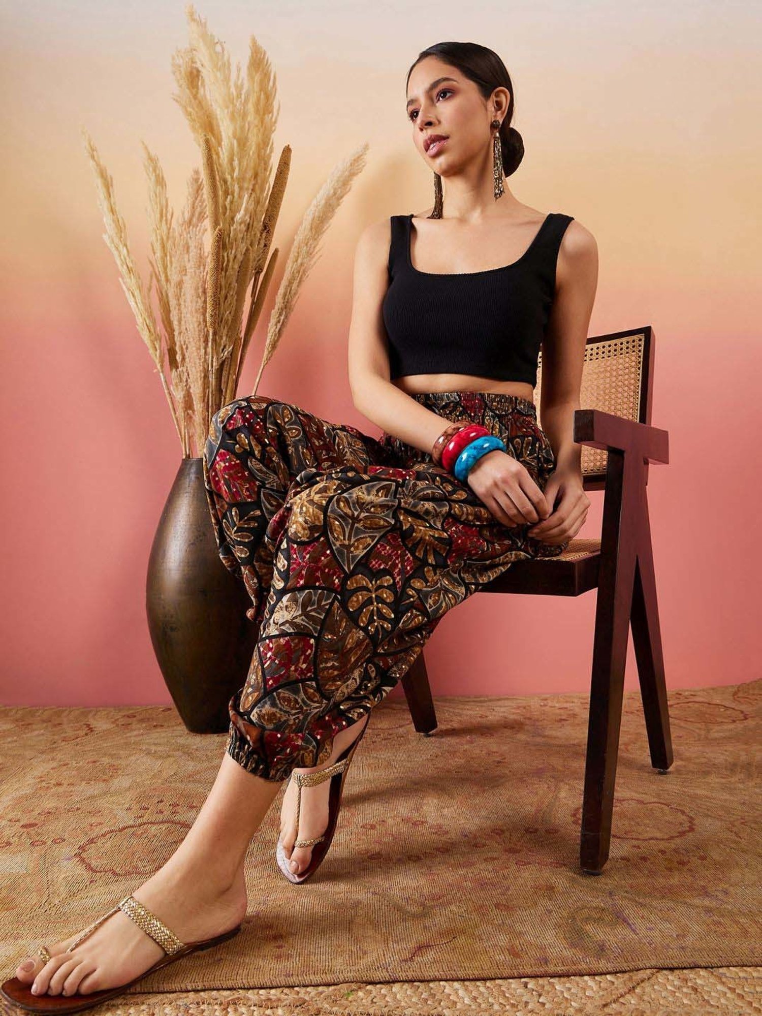 Inweave Black Printed Dhoti Pants