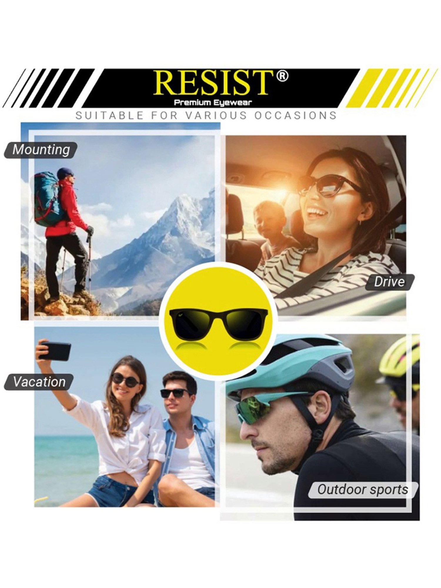 Resist Eyewear Black Wayfarer Unisex Sunglasses