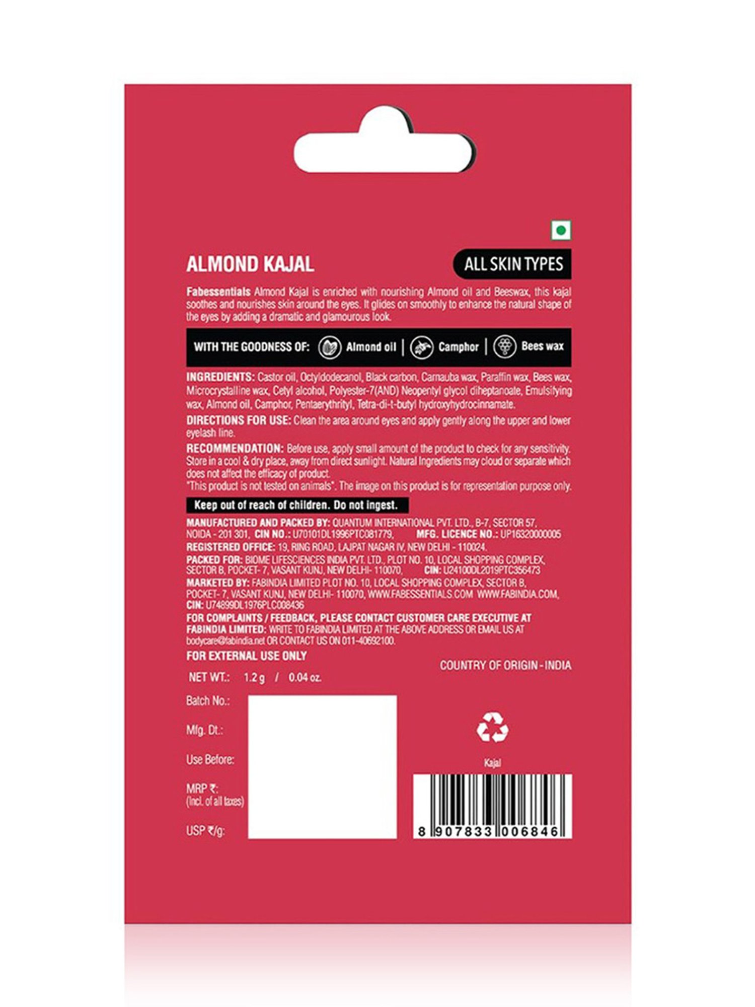 Fabessentials Almond Black Kajal - 1.2 gm