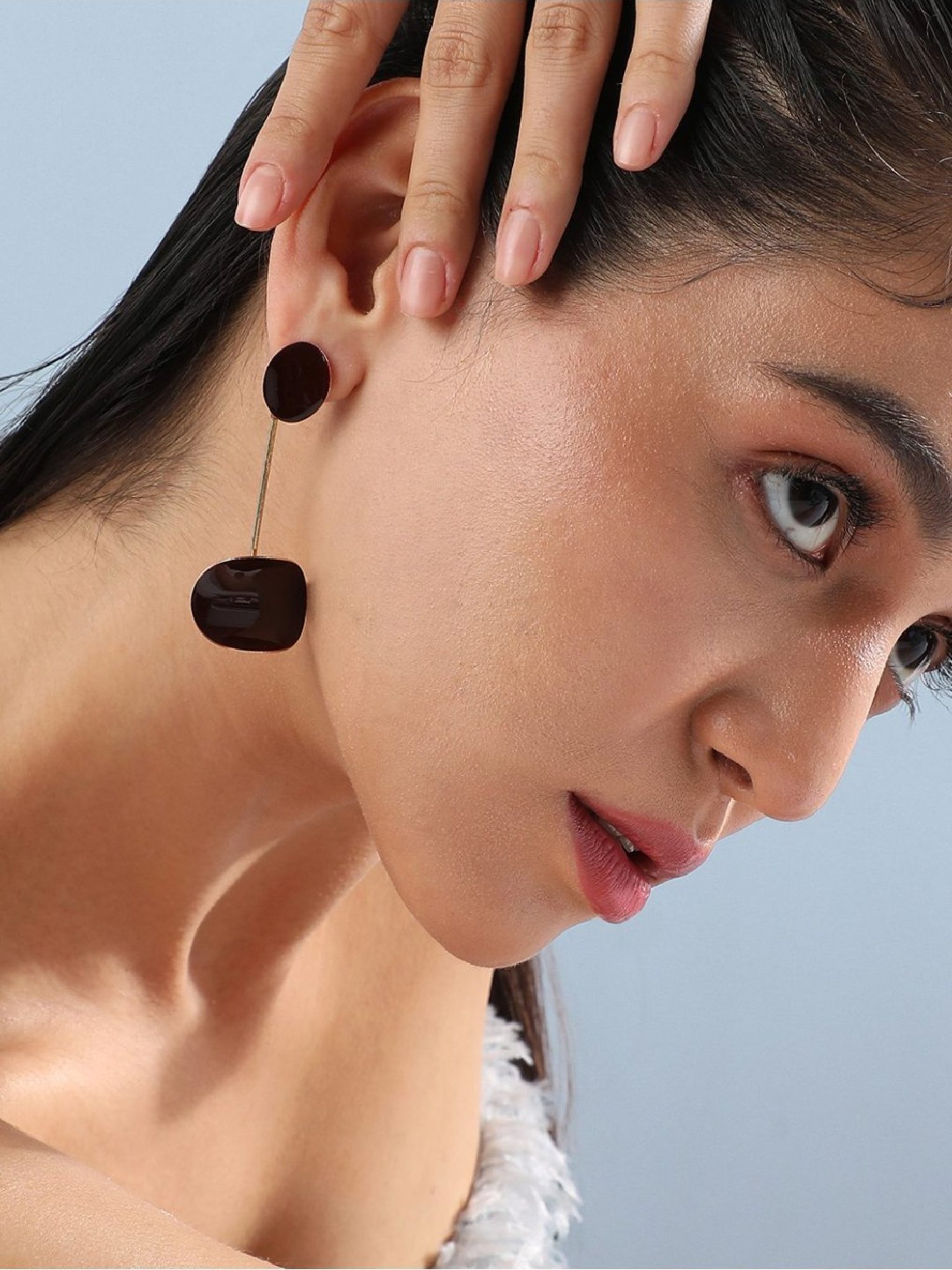 Sohi Women's Stone Charm Drop Earrings  Coffee Brown