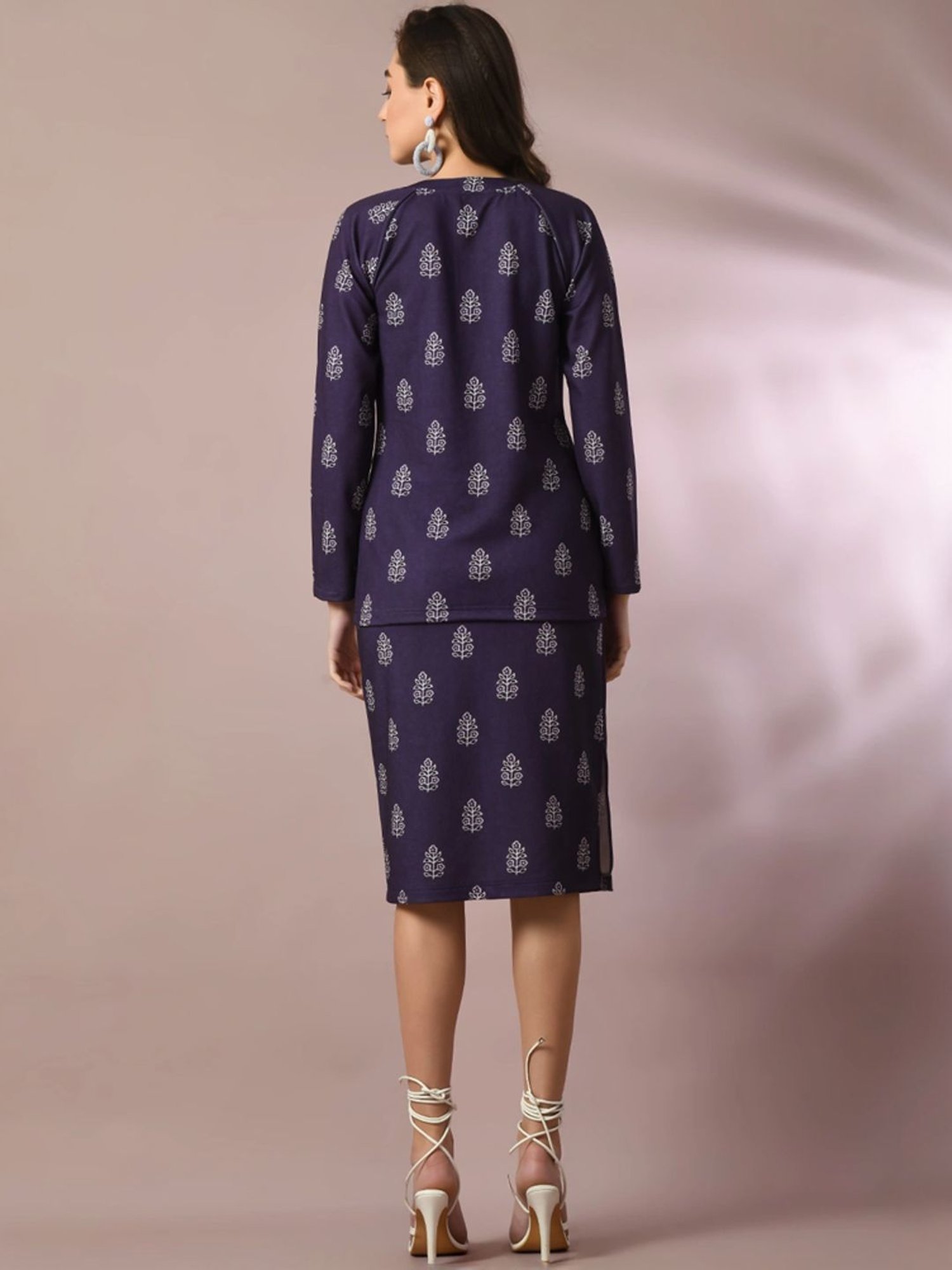 Myshka Navy Printed Top Skirt Set