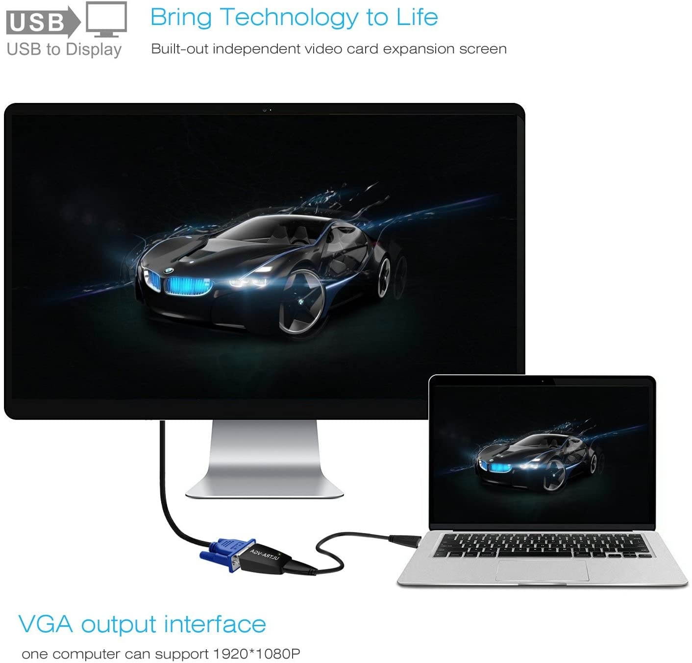 Wavlink SuperSpeed USB3.0 to VGA Adapter Converter Cable Video Graphics UGA Display Card HD 1920x1080 with USB 3.0 to Micro B Cable Extend & Mirror Mode for Windows 7/8 /8.x /10