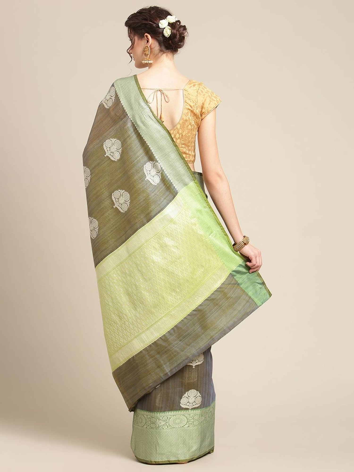 Banarasi Silk Works Grey Woven Saree with Blouse