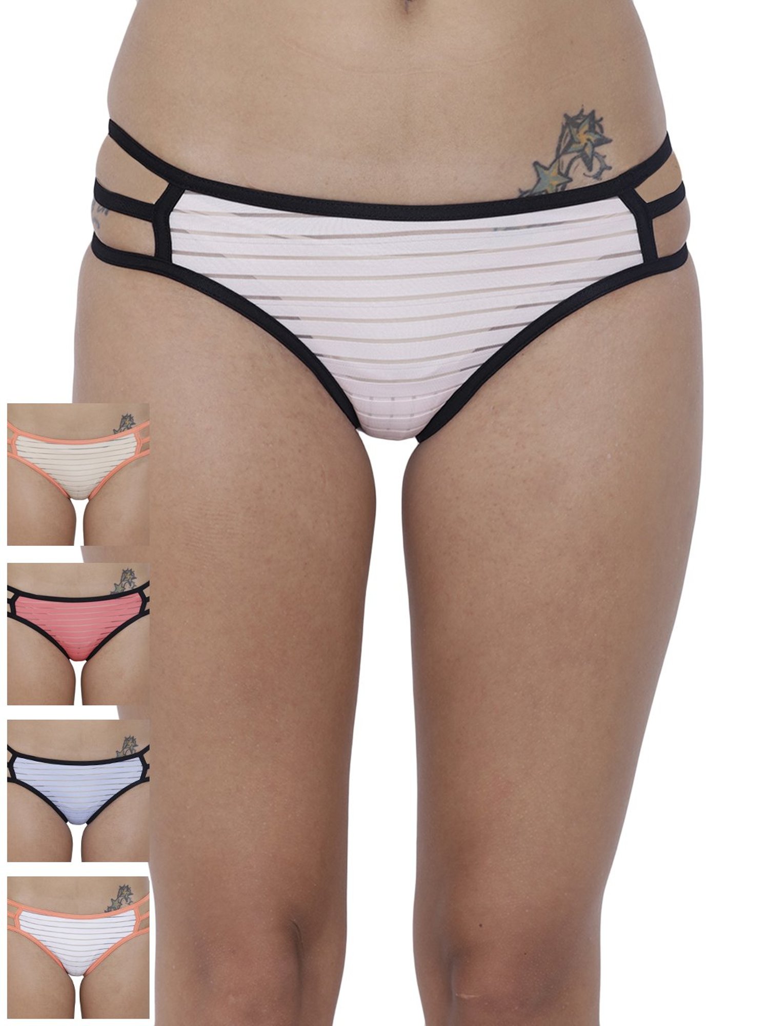 BASIICS by La Intimo Multicolor Striped Bikini Panty ( Pack Of 5 )