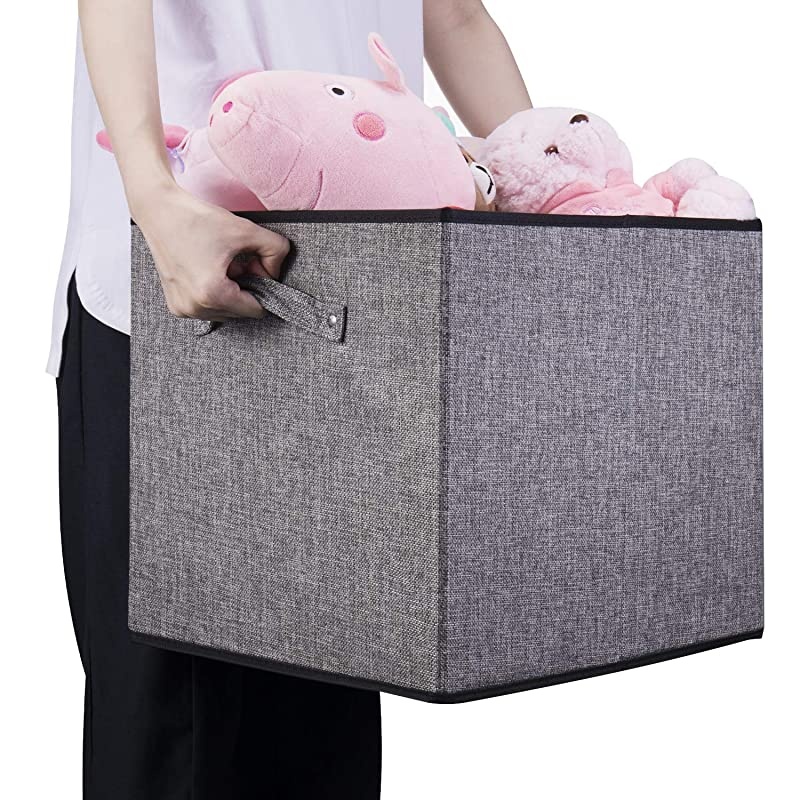 4 Pack Gray Fabric Foldable Cubes Strorage Bin Baskets Organizer Container with Strong Handles Size 13 x 15 x 13 inch