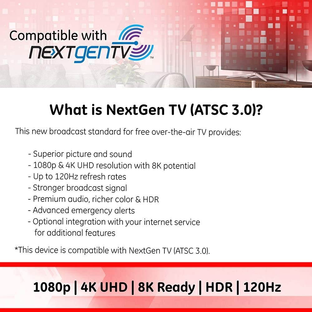 GE Ultra Edge Indoor TV Antenna, Slim Home Decor Reversible Black White, 4K 1080P VHF UHF, Long Range Antenna, Digital, HDTV Antenna, Smart TV Compatible, 6Ft Coaxial Cable, 11264