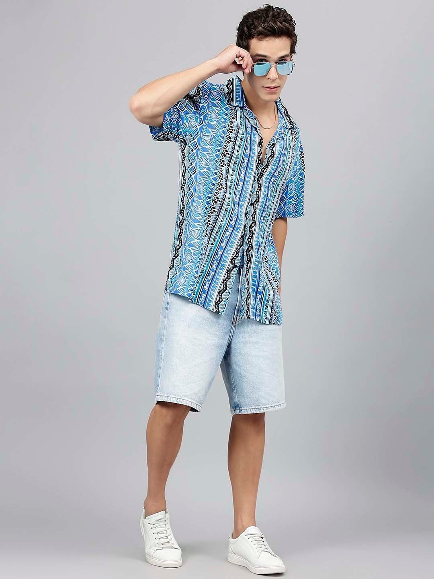 English Navy Blue Relaxed Fit Printed Shirt