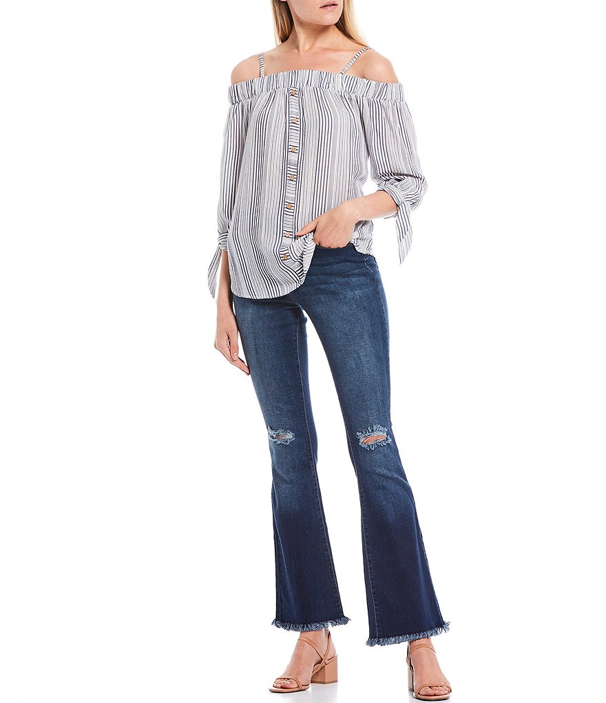 YMI Jeanswear Love Mid Rise Fray Hem Flare Jeans