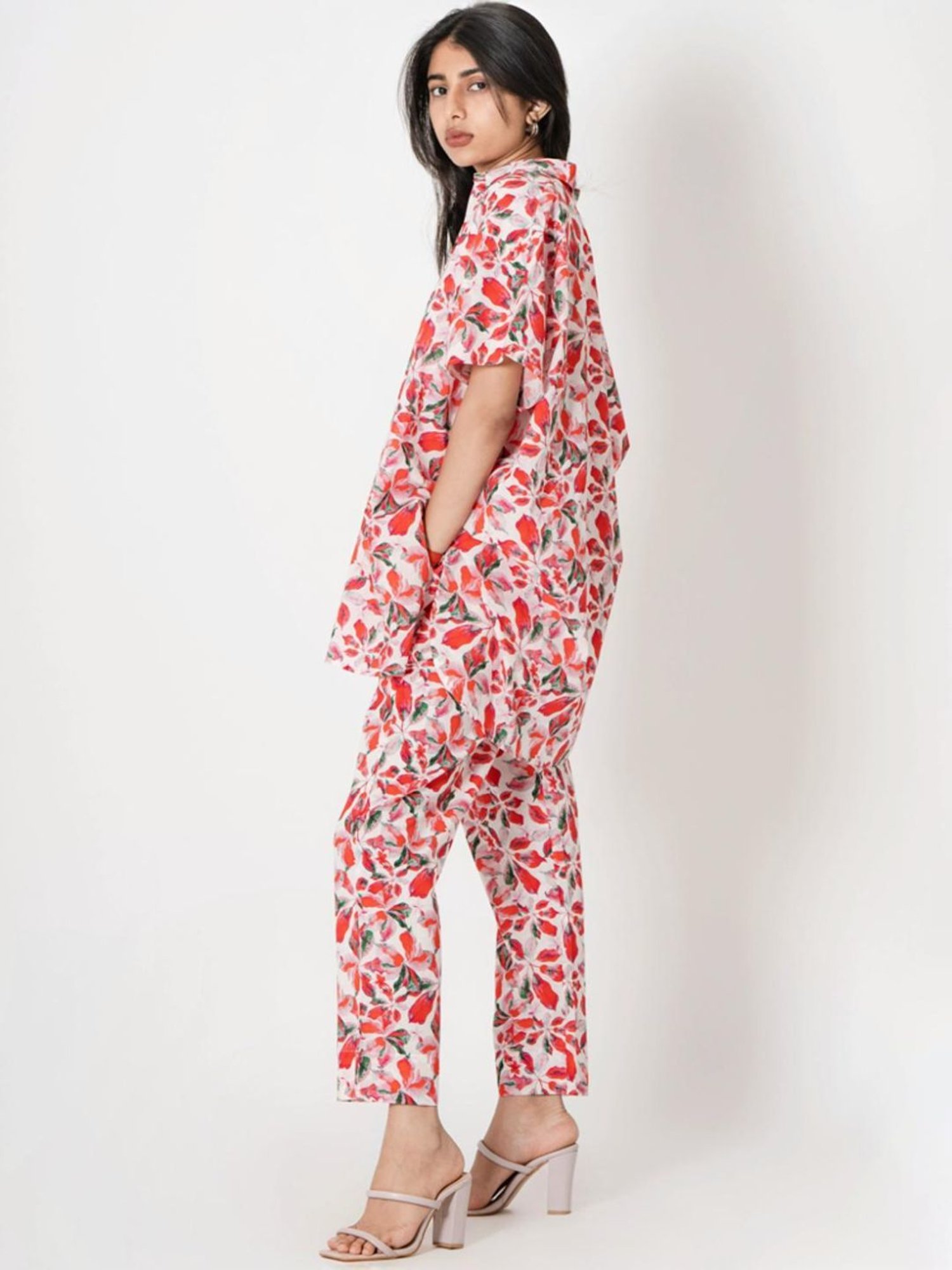Kameez by Pooja White & Red Capsule 24 Digital Print Cotton Shirt and Pant Co-ord Set