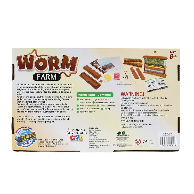 WILD! Science Worm Farm -STEM Kit for Kids Aged 6+ - Easy Assembly - Worm Farm, Colored Sand, Accessories and Education & Instruction Booklet